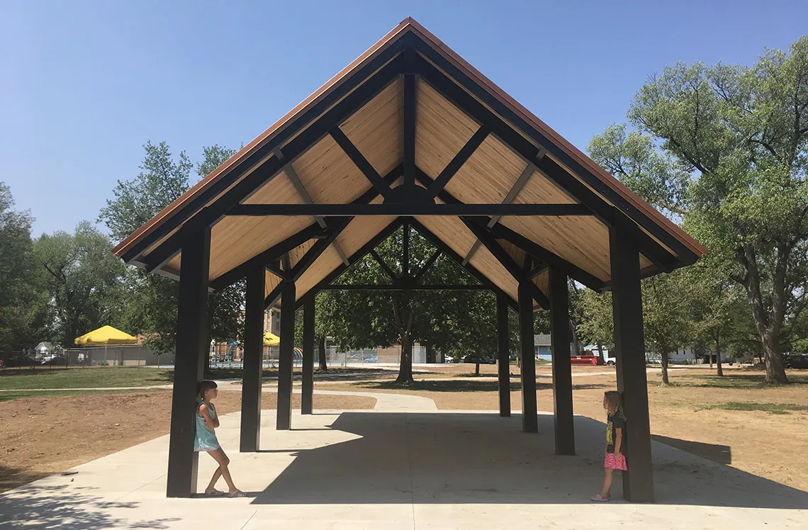 Large shade covering at Archibeque Park in Greeley, CO